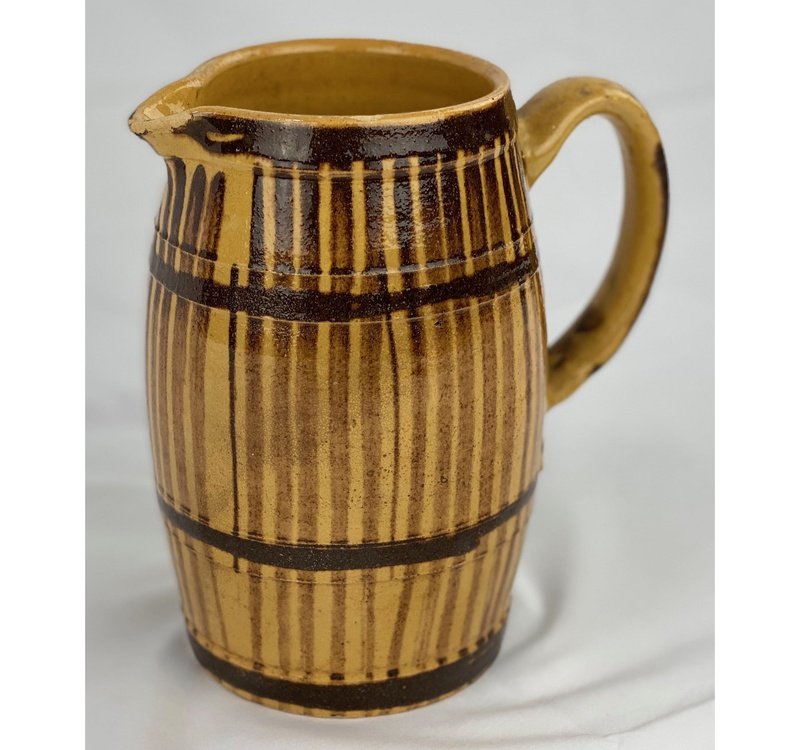 Antique Eastern France Yellow and Brown Stripe Pitcher (7.5" x 7")