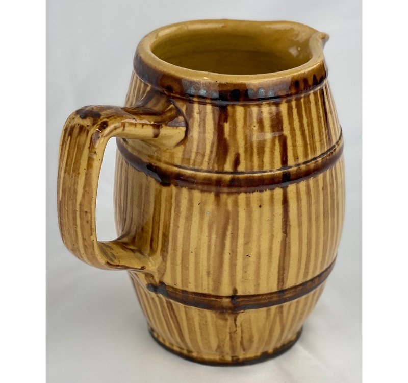 Antique Eastern France Yellow and Brown Stripe Pitcher (6.5" x 6.5")