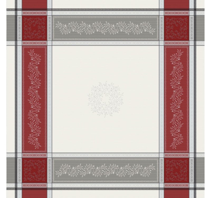 Olivia Red/Grey Teflon-Coated Jacquard Tablecloth