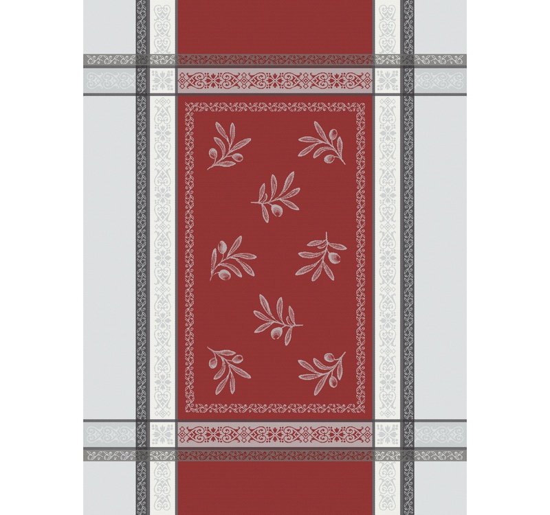 Olivia Red/Grey Cotton Jacquard Dishtowel