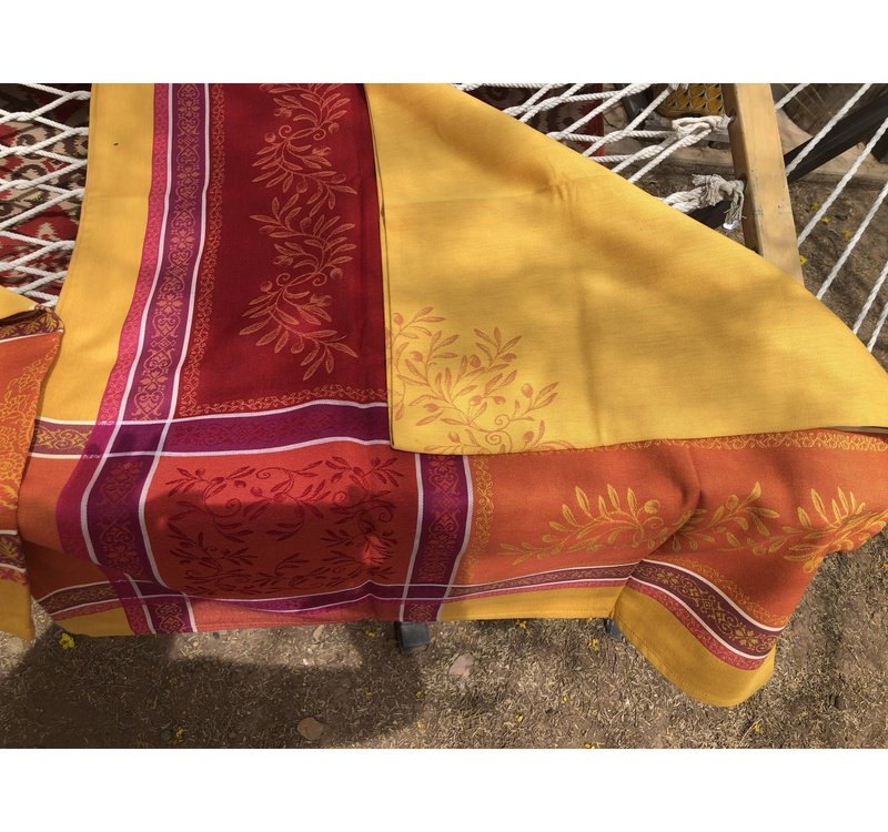 Olivia Yellow Teflon-Coated Jacquard Tablecloth