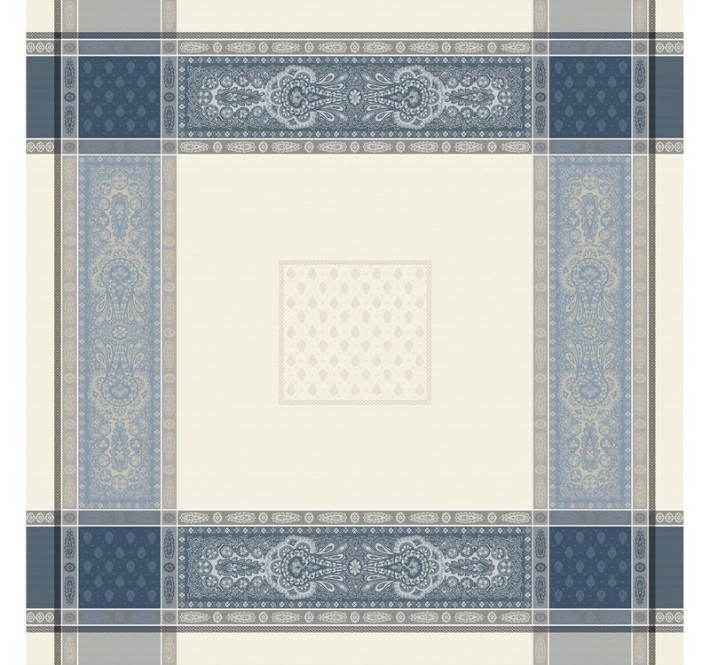 Vaucluse Ecru-Blue Teflon-Coated Jacquard Tablecloth