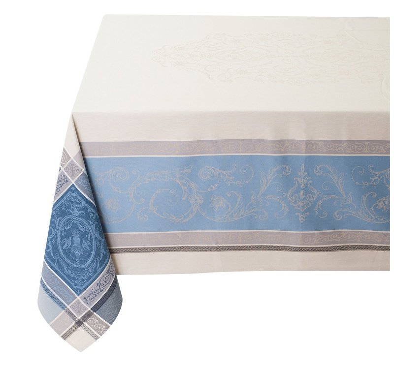 Versailles Ecru/Blue Teflon-Coated Jacquard Tablecloth