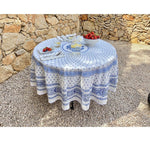 Bastide White/Blue Coated Cotton Round Tablecloth