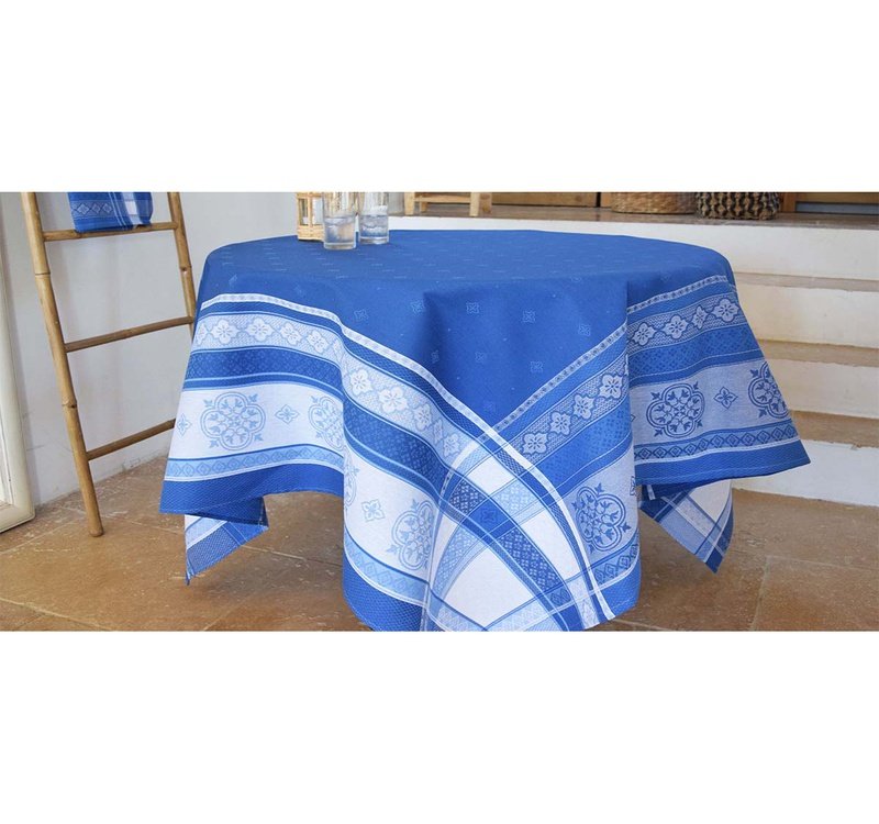 Callas Blue Teflon-Coated Jacquard Tablecloth